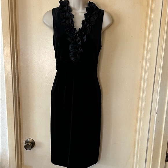 London Times Black Velvet Ruffle Neck Midi Dress size 4 - Picture 1 of 12
